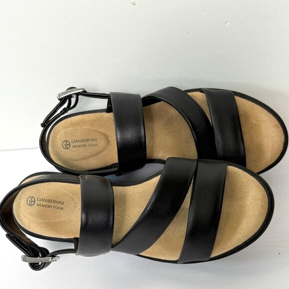 Giani Bernini Cassey Wedge Sandles Womens Sz 6M Black Memory Foam Flatform - Picture 9 of 10